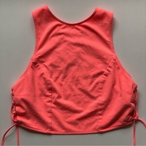 Free People‎ Women’s Lace-up Bright Coral Crop Top Tank 10 Athleisure Athletic